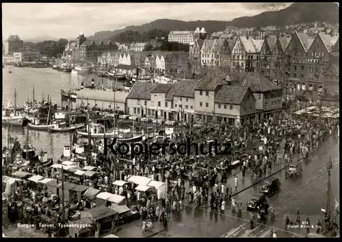 ALTE POSTKARTE BERGEN TORVET TYSKEBRYGGEN MARKT market Norwegen Norway Norge Norvege Ansichtskarte AK cpa postcard