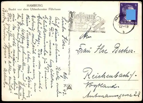 ALTE POSTKARTE HAMBURG 1943 BUCHT VOR DEM UHLENHORSTER FÄHRHAUS Boote Schirm umbrella parapluie Ansichtskarte postcard