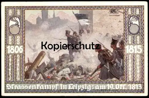 ALTE POSTKARTE LEIPZIG STRASSENKAMPF AM 19. OKTOBER 1813 KAMPF JAHR 1806 - 1815 BUND DER DEUTSCHEN IN BÖHMEN PRAG AK cpa