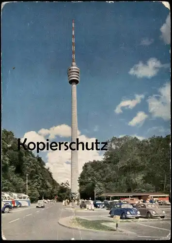 ÄLTERE POSTKARTE STUTTGART FERNSEHTURM ZWEI VW KÄFER & BUSSE BUS  AK Ansichtskarte cpa postcard