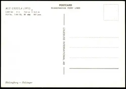 ÄLTERE POSTKARTE M/S URSULA 1973 HÄLSINGBORG - HELSINGOR DANMARK SVERIGE FÄHRE FÄHRSCHIFF Schiff ferry ship postcard cpa