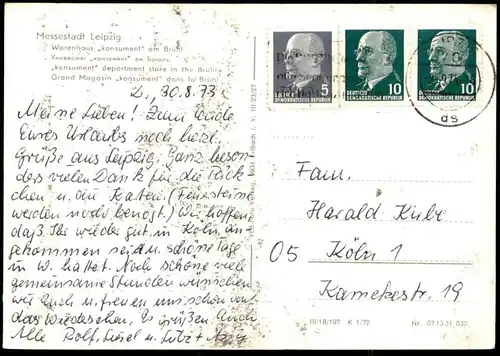 ÄLTERE POSTKARTE MESSESTADT LEIPZIG WARENHAUS KONSUMENT AM BRÜHL STRASSENBAHN LINIE 7 TRAM AK Ansichtskarte postcard cpa