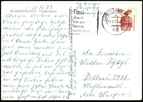 ÄLTERE POSTKARTE OBERHAUSEN FRIEDENSPLATZ AMPHORE BLUMENAMPHORE BLUMENVASE VASE AK Ansichtskarte postcard cpa