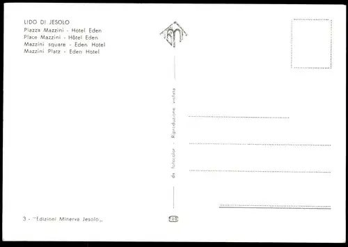 ÄLTERE POSTKARTE LIDO DE JESOLO PIAZZA MAZZINI HOTEL EDEN BUS AUTOBUS AK Ansichtsarte cpa postcard