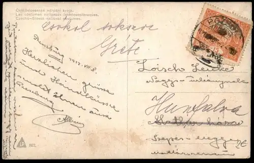 ALTE POSTKARTE CESKOSLOVENSKE NARODNI KROJE CZECHO-SLOVAK NATIONAL COSTUME FRAU TRACHT TSCHECHISCHE REPUBLIK SLOWAKEI AK