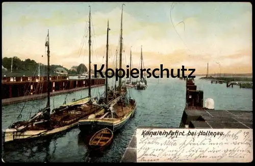 ALTE POSTKARTE KIEL HOLTENAU KANALEINFAHRT 1914 KANAL FRACHTSCHIFF Schiff cargo ship canal Ansichtskarte AK postcard cpa