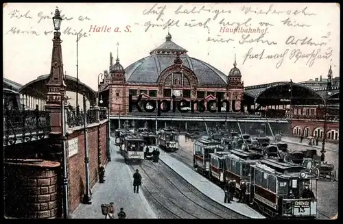 ALTE POSTKARTE HALLE SAALE HAUPTBAHNHOF Strassenbahn Kröllwitz Bahnhof Tram tramway gare station Ansichtskarte postcard