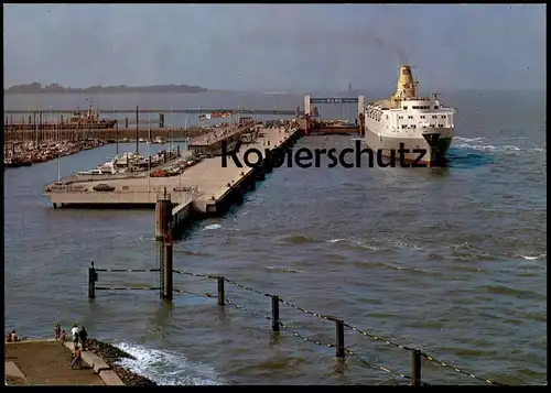 ÄLTERE POSTKARTE CUXHAVEN NEUE SEEBÄDERBRÜCKE MIT NORWEGEN-FÄHRE norway ferry Schiff ship Ansichtskarte AK cpa postcard