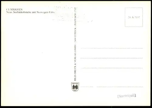 ÄLTERE POSTKARTE CUXHAVEN NEUE SEEBÄDERBRÜCKE MIT NORWEGEN-FÄHRE norway ferry Schiff ship Ansichtskarte AK cpa postcard