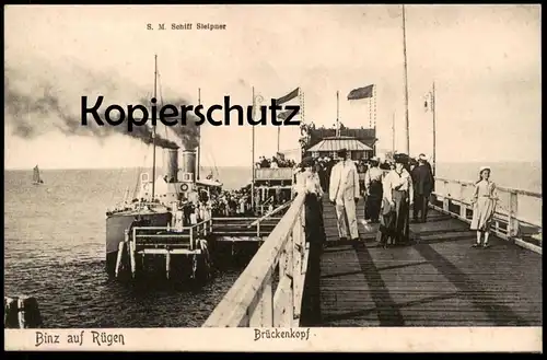 ALTE POSTKARTE BINZ AUF RÜGEN BRÜCKENKOPF S.M. SCHIFF STEIPNER DAMPFER FÄHRE FÄHRSCHIFF Schiff ship postcard cpa