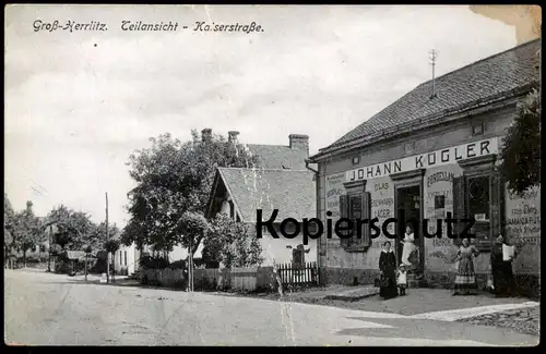 ALTE POSTKARTE GROSS-HERLITZ TEILANSICHT KAISERSTRASSE JOHANN KÜGLER PORZELLAN FABRIK JAMAICA RUM Mähren Velke Heraltice