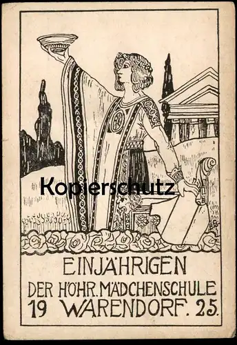 ALTE POSTKARTE WARENDORF EINJÄHRIGEN DER HÖHEREN MÄDCHENSCHULE 1925 COULEURKARTE STUDENTIKA Gottheit Ansichtskarte AK