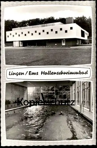 ÄLTERE POSTKARTE LINGEN EMS HALLENSCHWIMMBAD SCHWIMMBAD Bad bath piscine Ansichtskarte cpa postcard