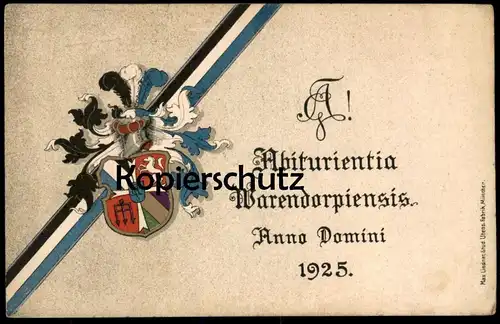 ALTE POSTKARTE WARENDORF ABITURIENTIA WARENDORPIENSIS ANNO DOMINI 1925 ABITUR COULEURKARTE STUDENTIKA Ansichtskarte AK