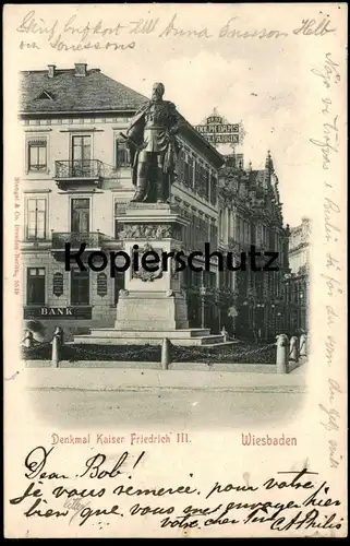 ALTE POSTKARTE WIESBADEN DENKMAL KAISER FRIEDRICH III. REKLAME 1893 RUDOPLH DAMS .. FABRIK Ansichtskarte AK cpa postcard