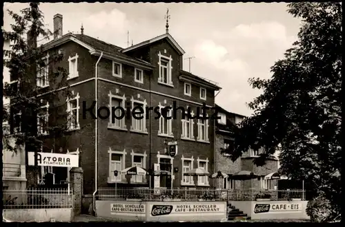 ÄLTERE POSTKARTE LANGENLONSHEIM BAHNHOF HOTEL CAFÉ PENSION SCHÜLLER TRINK COCA-COLA COKE ASTORIA FILMTHEATER Stromberg