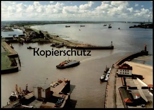 ÄLTERE POSTKARTE BREMERHAVEN GEESTEVORHAFEN BLICK AUF WESER FÄHRE LUFTBILD HAFEN Fliegeraufnahme Panorama Ansichtskarte