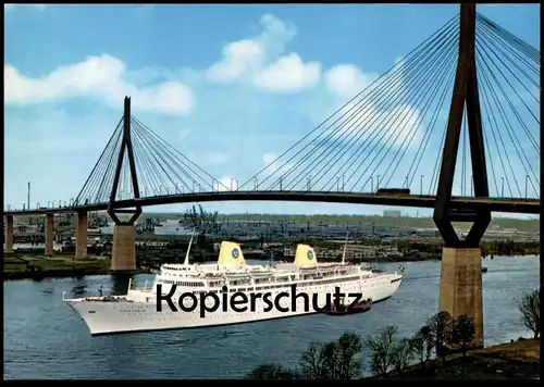 ÄLTERE POSTKARTE HAMBURG PASSAGIERSCHIFF KUNGSHOLM KÖHLBRANDBRÜCKE Schiff ship harbour bateau AK postcard