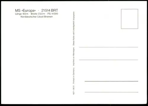 ÄLTERE POSTKARTE MS EUROPA KREUZFAHRTSCHIFF DAMPFER NORDDEUTSCHER LLOYD AG Schiff ship postcard AK Ansichtskarte
