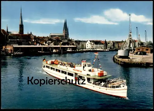 ÄLTERE POSTKARTE MS HOLSTENTOR FÄHRE LÜBECK TRAVEMÜNDE ANLEGESTELLE DREHBRÜCKE BZW. KAISERBRÜCKE Schiff Motorschiff ship