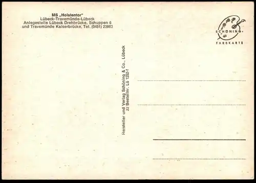 ÄLTERE POSTKARTE MS HOLSTENTOR FÄHRE LÜBECK TRAVEMÜNDE ANLEGESTELLE DREHBRÜCKE BZW. KAISERBRÜCKE Schiff Motorschiff ship