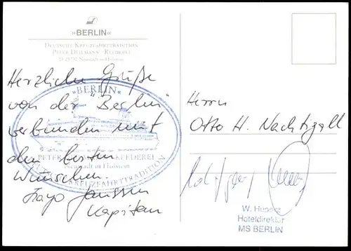 ÄLTERE POSTKARTE MS BERLIN REEDEREI PETER DEILMANN UNTERSCHRIFT KAPITÄN Sextant Schiff Motorschiff ship bateau postcard