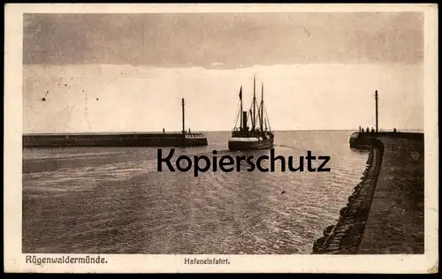 ALTE POSTKARTE RÜGENWALDERMÜNDE HAFENEINFAHRT HAFEN DARLOWKO STEMPEL KLEIN STRELLIN Polska cpa Ansichtskarte postcard