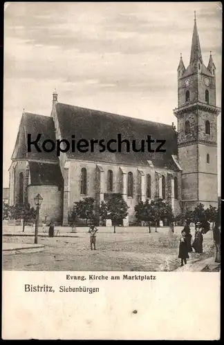 ALTE POSTKARTE BISTRIZ SIEBENBÜRGEN EVANG. KIRCHE AM MARKTPLATZ BISTRITA BESZTERCZE BISERICA Rumänien roumanie postcard