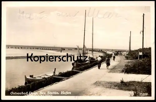 ALTE POSTKARTE DEEP BEZIRK STETTIN HAFEN OSTSEEBAD Boot harbour Pommern Szczecin Poland polska postcard AK