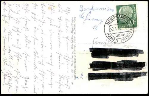 ÄLTERE POSTKARTE GRUSS AUS BERGKAMEN ZECHE PRÄSIDENTENSTRASSE FREIBAD ZUM STADION FRITZ HUSEMANN STRASSE KAMEN AK