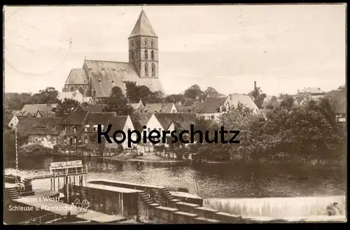 ALTE POSTKARTE RHEINE IN WESTFALEN SCHLEUSE UND PFARRKIRCHE 1927 EMS Ansichtskarte AK cpa postcard