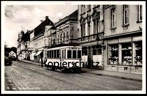 ALTE POSTKARTE HILDEN BENRATHERSTRASSE STRASSENBAHN BENRATHER STRASSE HUTGESCHÄFT ? Tram tramway postcard Ansichtskarte