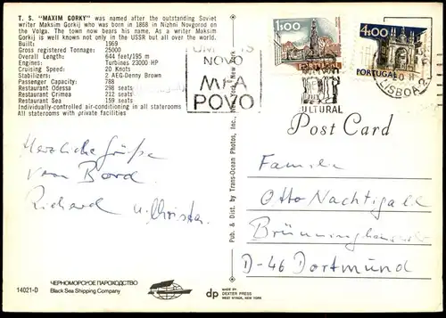 ÄLTERE POSTKARTE T.S. MAXIM GORKI NEW YORK WORLD TRADE CENTER MAKSIM GORKIJ skyline Schiff ship bateau AK postcard