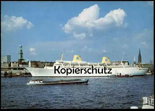 ÄLTERE POSTKARTE HAMBURG HAFEN MIT M.S. KUNGSHOLM & FRACHTSCHIFF HAFEN Schiff ship harbour bateau Ansichtskarte postcard