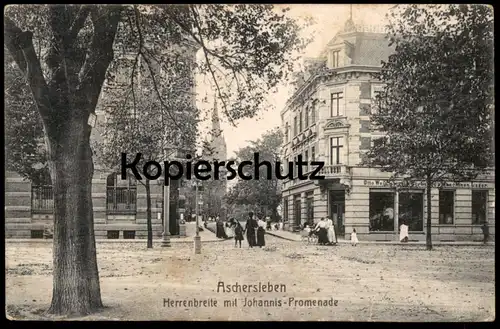 ALTE POSTKARTE ASCHERSLEBEN HERRENBREITE MIT JOHANNIS-PROMENADE GESCHÄFT OTTO WEIN...WERKZEUGE AK postcard cpa