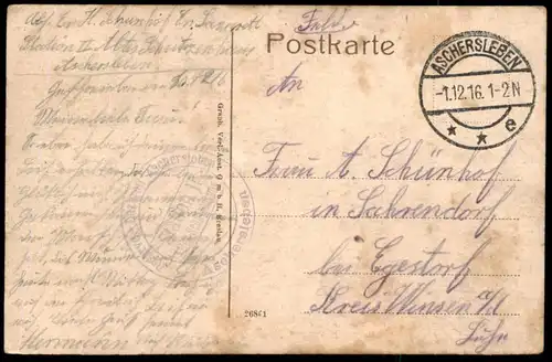 ALTE POSTKARTE ASCHERSLEBEN HERRENBREITE MIT JOHANNIS-PROMENADE GESCHÄFT OTTO WEIN...WERKZEUGE AK postcard cpa