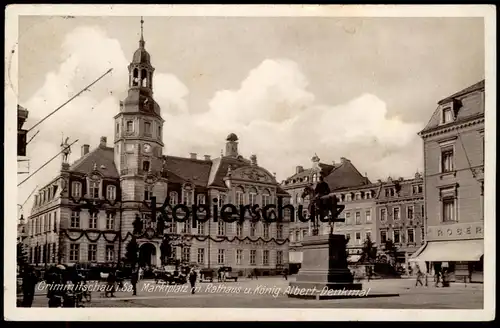 ALTE POSTKARTE CRIMMITSCHAU GIRLANDE FESTSCHMUCK MARKTPLATZ & RATHAUS & KÖNIG-ALBERT-DENKMAL Ansichtskarte cpa postcard