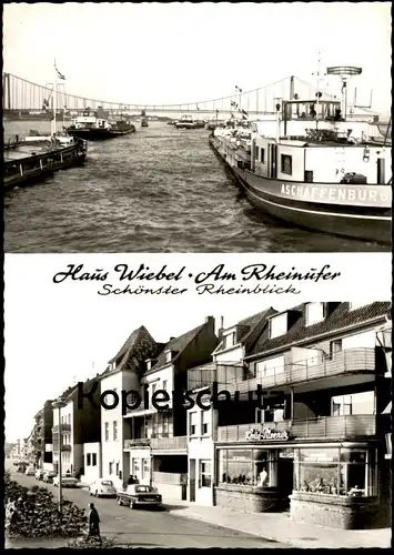 ÄLTERE POSTKARTE EMMERICH AM RHEIN HAUS WIEBEL RHEINUFER VW KÄFER FRACHTSCHIFF ASCHAFFENBURG SCHIFF cargo ship AK cpa