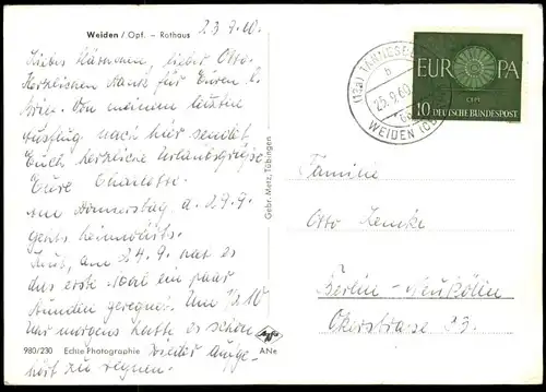 ÄLTERE POSTKARTE WEIDEN IN DER OBERPFALZ RATHAUS VOLKSWAGEN VW KÄFER PARKPLATZ AUTOS AK cpa postcard Ansichtskarte