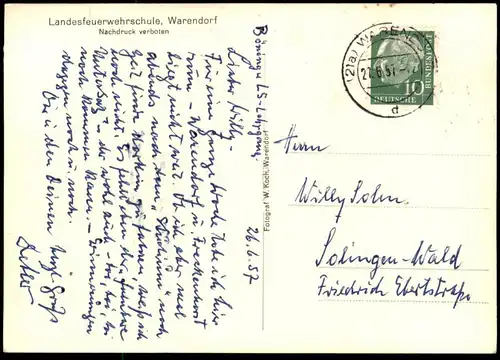ALTE POSTKARTE LANDESFEUERWEHRSCHULE WARENDORF FEUERWEHRSCHULE pompiers fire brigade Feuerwehr postcard cpa AK