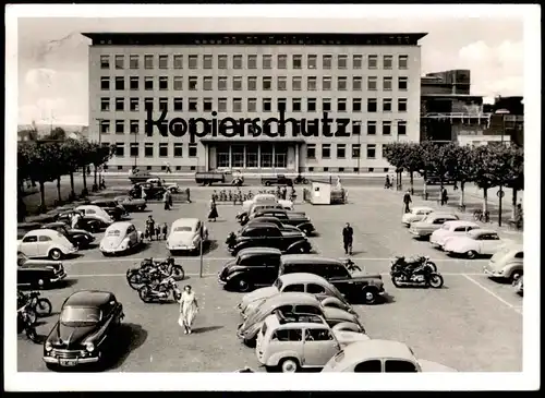 ÄLTERE POSTKARTE BOCHUM HUSEMANNPLATZ VW KÄFER MOTORRAD STEMPEL OBER-SCHLESIERTAG 1955 motorbike moto AK cpa postcard