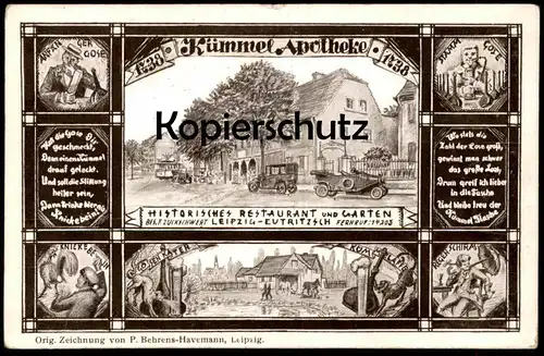 ALTE LITHO POSTKARTE LEIPZIG EUTRITZSCH KÜMMEL APOTHEKE HISTORISCHES RESTAURANT UND GARTEN Ansichtskarte AK cpa postcard