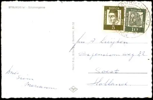 ALTE POSTKARTE BITBURG EIFEL SCHAKENGASSE LOUIS MÜLLER REKLAME TRINK COCA COLA CocaCola coke Ansichtskarte cpa postcard