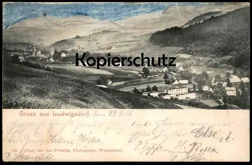 ALTE POSTKARTE GRUSS AUS LUDWIGSDORF KREIS NEURODE BAHNPOST Ludwikowice Klodzkie Schlesien Ansichtskarte AK cpa postcard