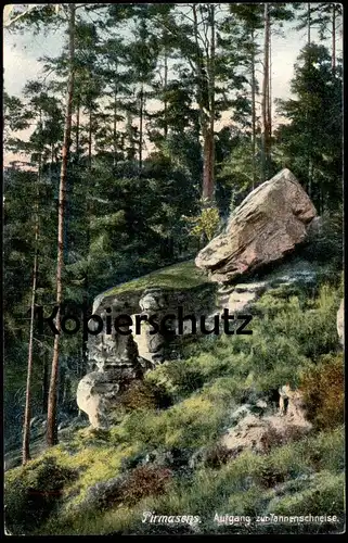 ALTE POSTKARTE PIRMASENS AUFGANG ZUR TANNENSCHNEISE STEMPEL FORSTHAUS BECKENHOF Wald Fels Ansichtskarte AK postcard cpa