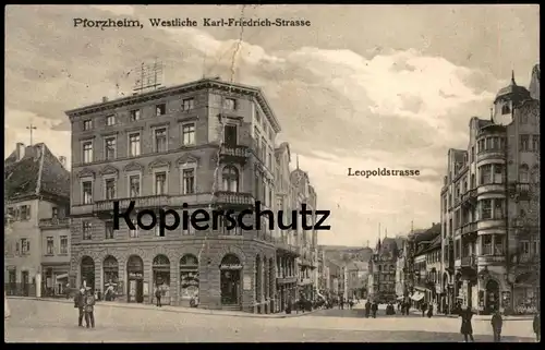 ALTE POSTKARTE PFORZHEIM WESTLICHE KARL-FRIEDRICH-STRASSE LEOPOLDSTRASSE ADLER APOTHEKE Ansichtskarte cpa AK postcard