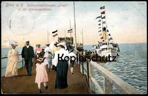 ALTE POSTKARTE BINZ AUF RÜGEN SALONSCHNELLDAMPFER FREIA LANDUNGSBRÜCKE DAMPFER Schiff postcard steamship steamboat ship