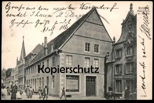 ALTE POSTKARTE WARENDORF MÜNSTERSTRASSE MIT KIRCHE FILIALE CARL TRESMANN INHABER DAHLMANN HEINRICH BRÖCKELMANN AK cpa