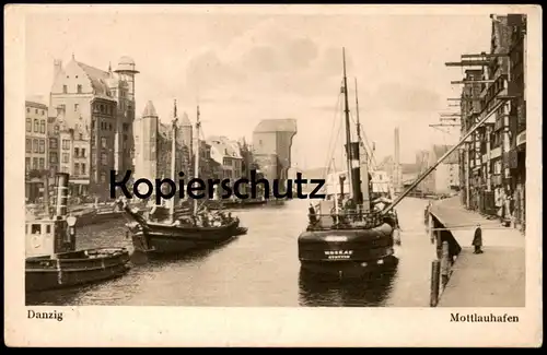 ALTE POSTKARTE DANZIG MOTTLAUHAFEN SCHIFF MOSKAF STETTIN HAFEN MOTTLAU Motlawa harbour Gdansk Ansichtskarte cpa postcard