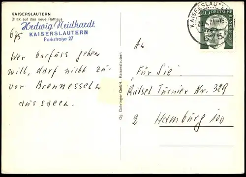 ÄLTERE POSTKARTE KAISERSLAUTERN BLICK AUF DAS NEUE RATHAUS Ansichtskarte postcard cpa AK